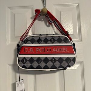 U.S. Polo Assn. Black and White Plaid Bag with Red Accent